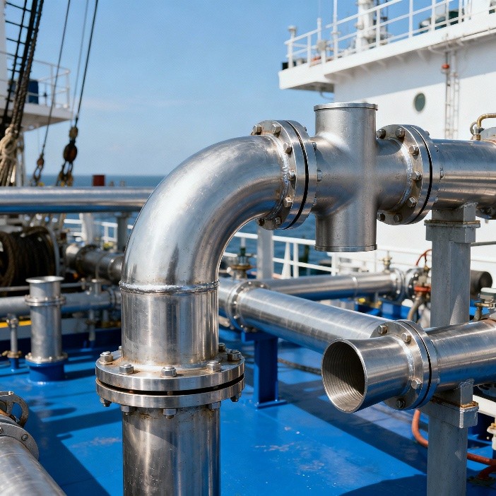 Difference Between SS304 and SS316 Stainless Steel Pipe Fittings – Which Grade to Choose? 4 316 stainless steel fittings installed in offshore or marine pipeline system