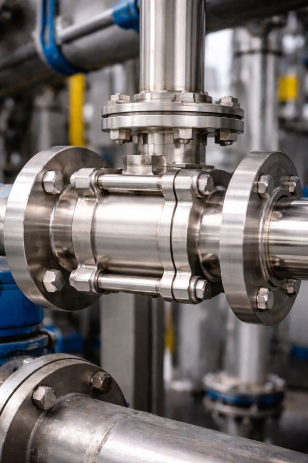 Ball Valve Failure Analysis in a Chemical Plant 4 New SS316 3-piece flanged ball valve installed in chemical plant pipeline after replacement