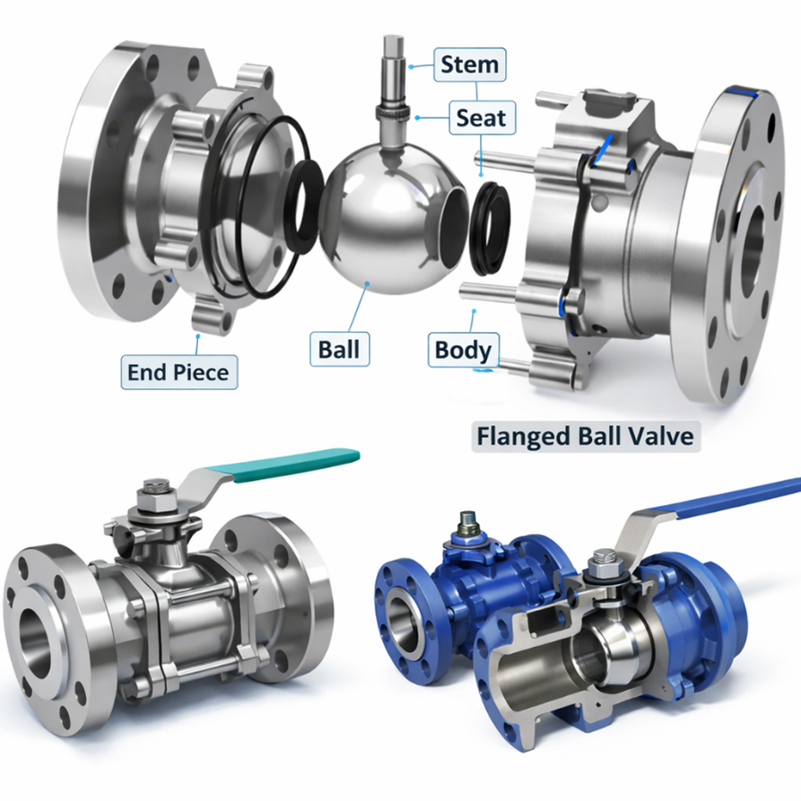 Construction difference between 2-piece and 3-piece industrial ball valves