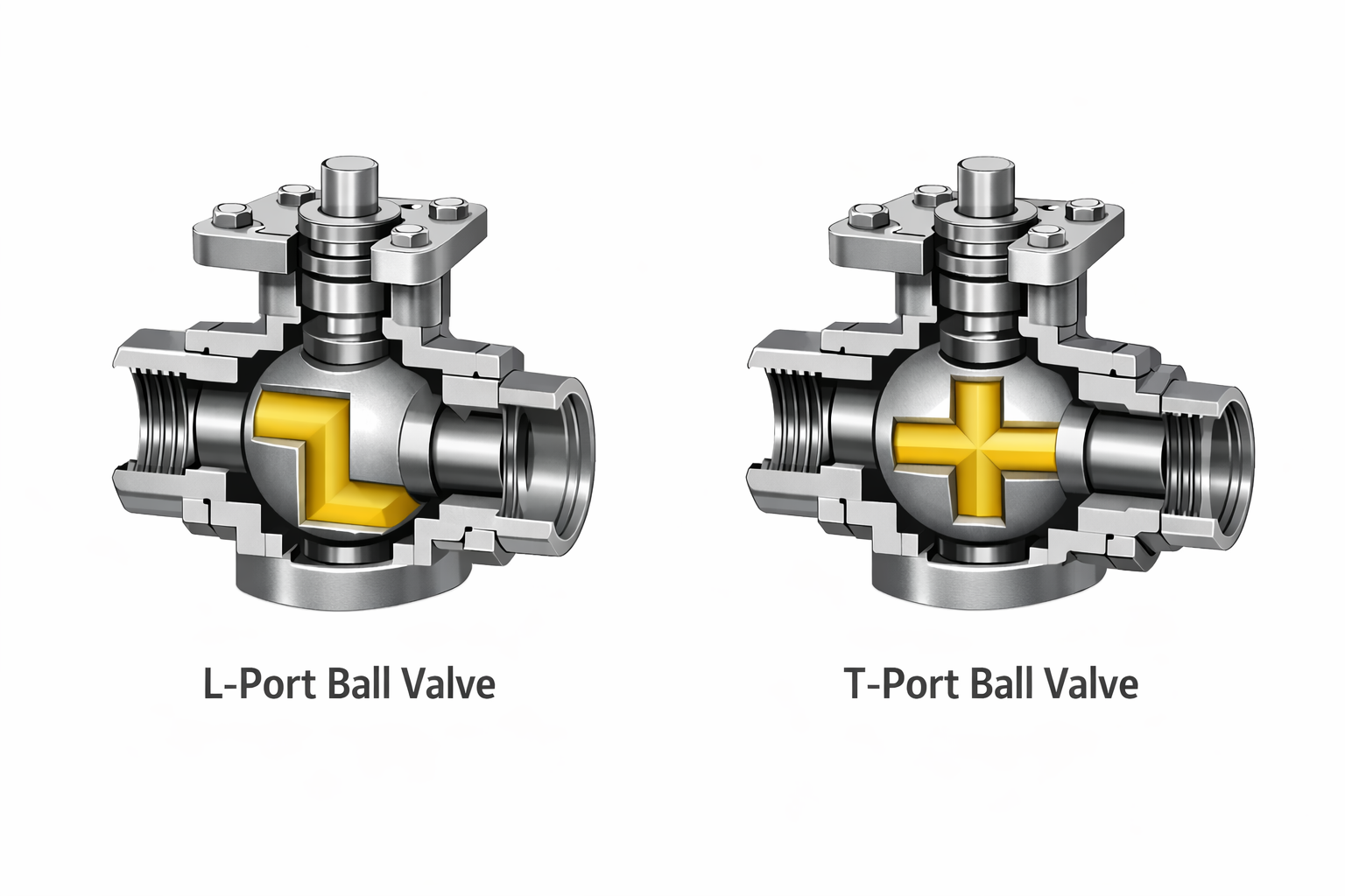 3-Way vs 4-Way Ball Valves 7 Three way Vs Four Way Ball valve flow L and T port