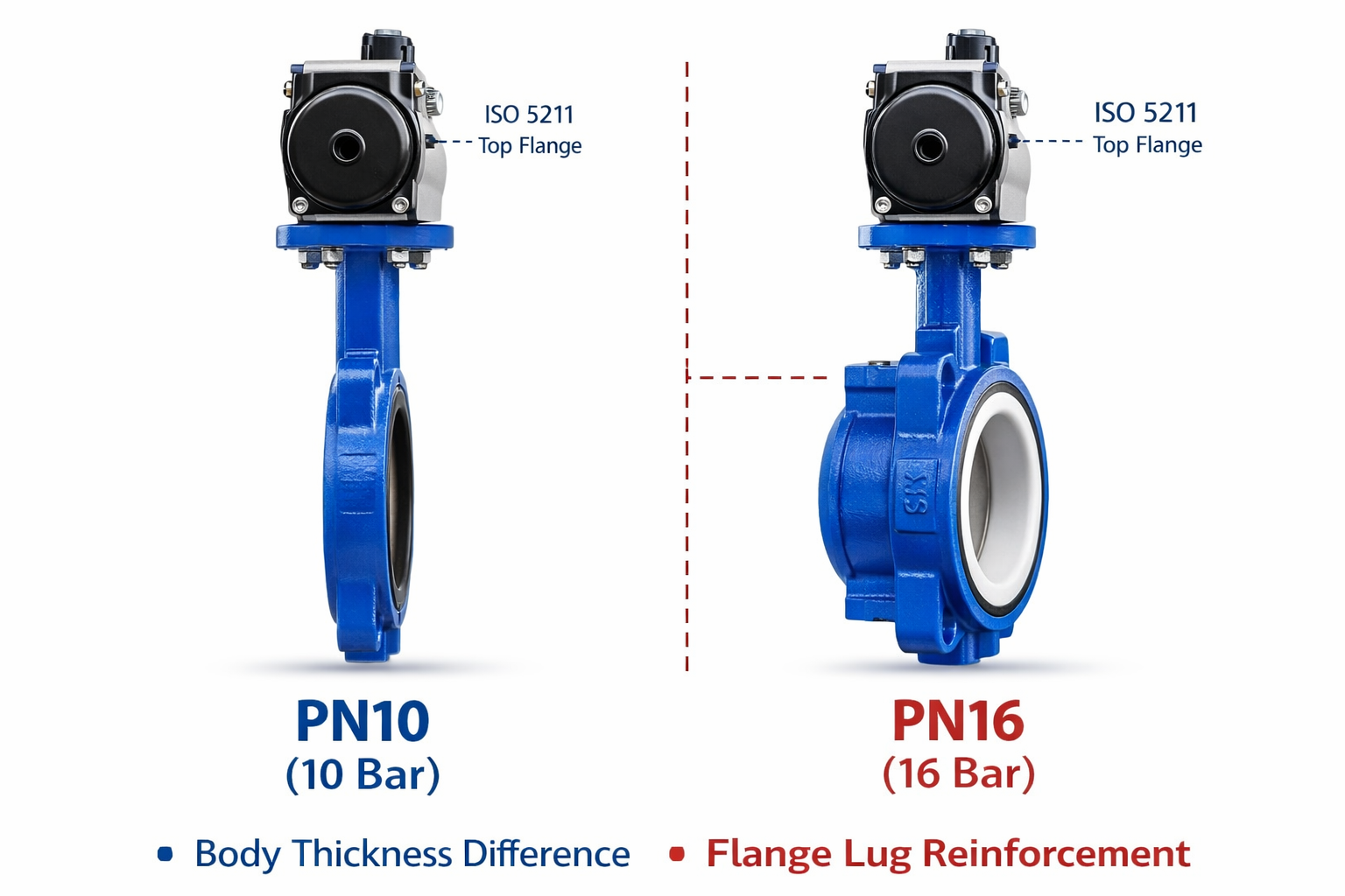 comparison of DIN PN10 and PN16 butterfly valve