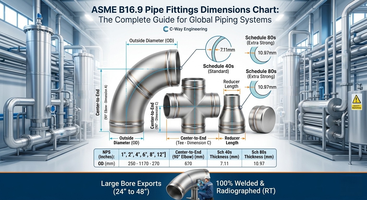 ASME B16.9 Pipe Fittings Dimensions 4 pipe outer diameter and fitting dimensions details