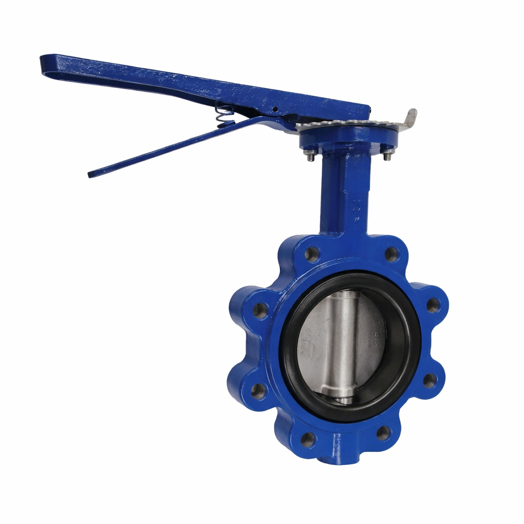 Lug type butterfly valve with threaded inserts for end of line service and maintenance