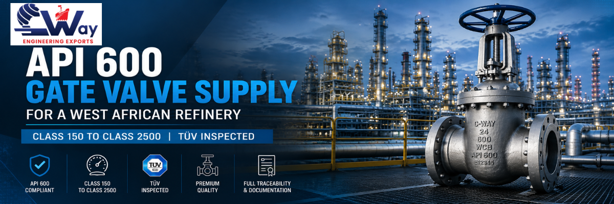 API 600 Gate Valve supply for a West African refinery project featuring Class 150 to Class 2500 cast steel gate valves with TÜV third-party inspection for high-pressure oil and gas applications