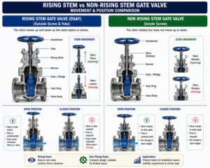 Rising Stem vs Non-Rising Stem Gate Valve 3 Rising Stem vs Non-Rising Stem Gate Valve comparison of maintenance, installation, corrosion resistance, and applications.