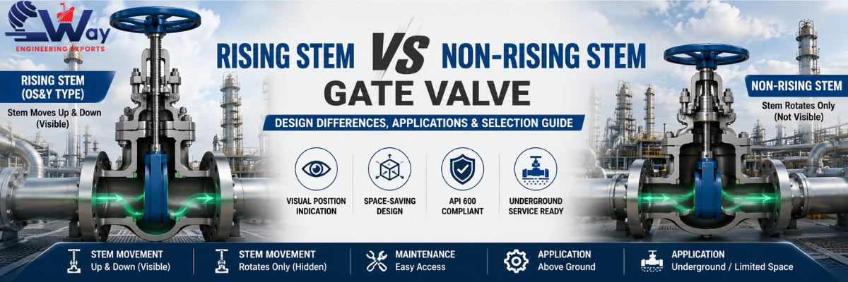 Rising Stem vs Non-Rising Stem Gate Valve 1 Rising Stem vs Non-Rising Stem Gate Valve comparison showing stem movement, valve position indication, installation requirements, and industrial applications