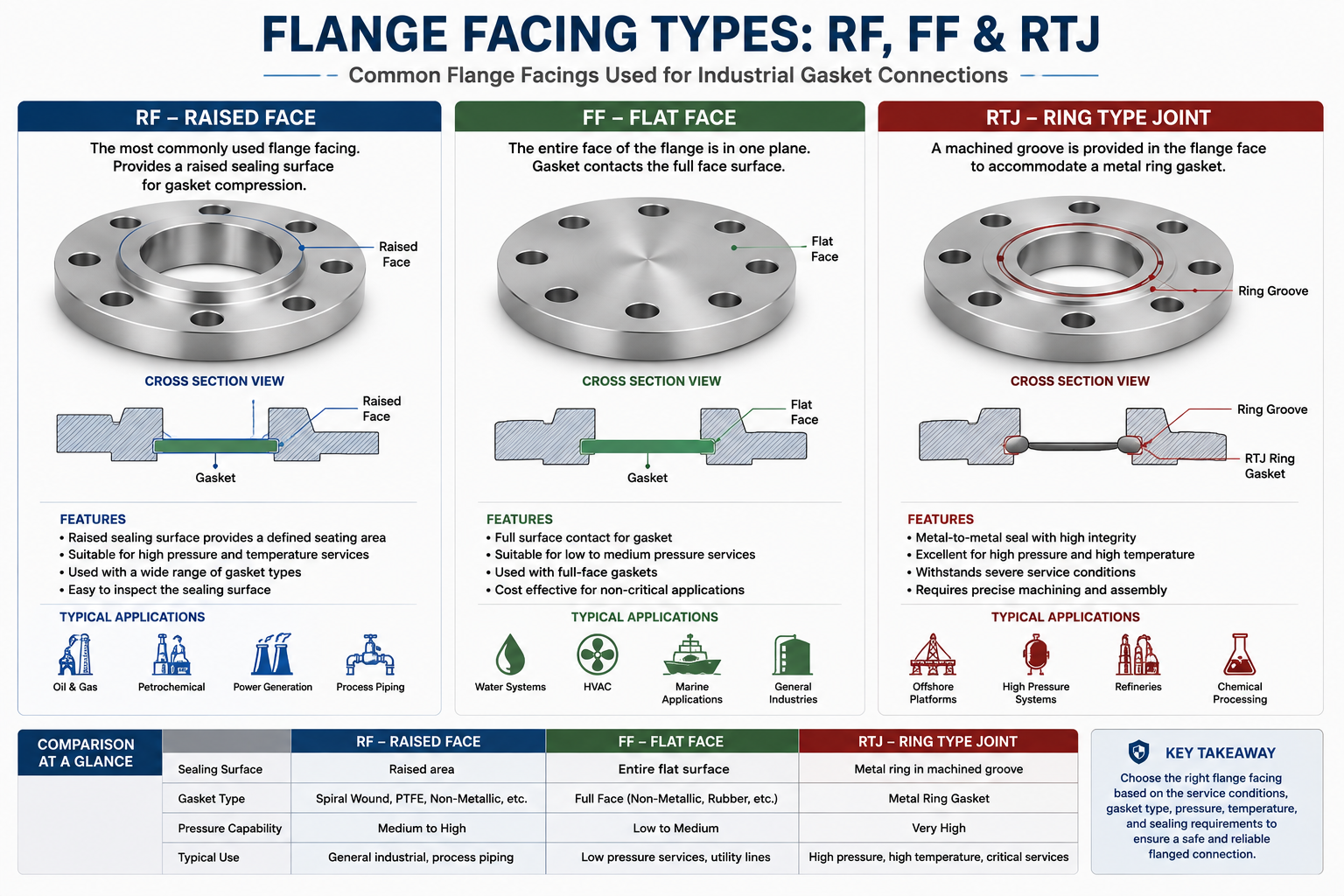 Flange Compatibility Guide: Pipe, Valve, Gasket & Bolting 5 RF FF and RTJ flange facing types used for industrial gasket connections