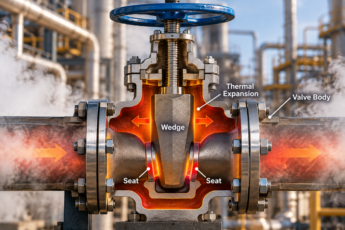 Gate Valve Thermal Binding in High-Temperature Steam Service: Causes, Prevention and Wedge Selection 2 Gate valve thermal binding caused by thermal expansion in high-temperature steam service