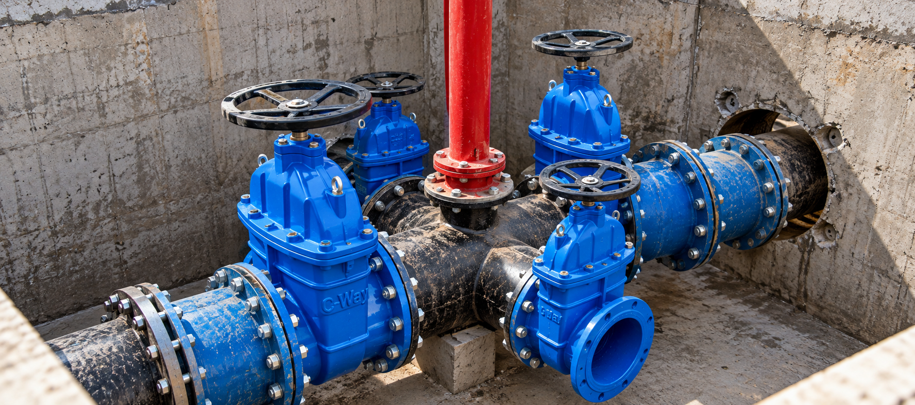 Non-Rising Stem Gate Valves installed in an underground valve chamber