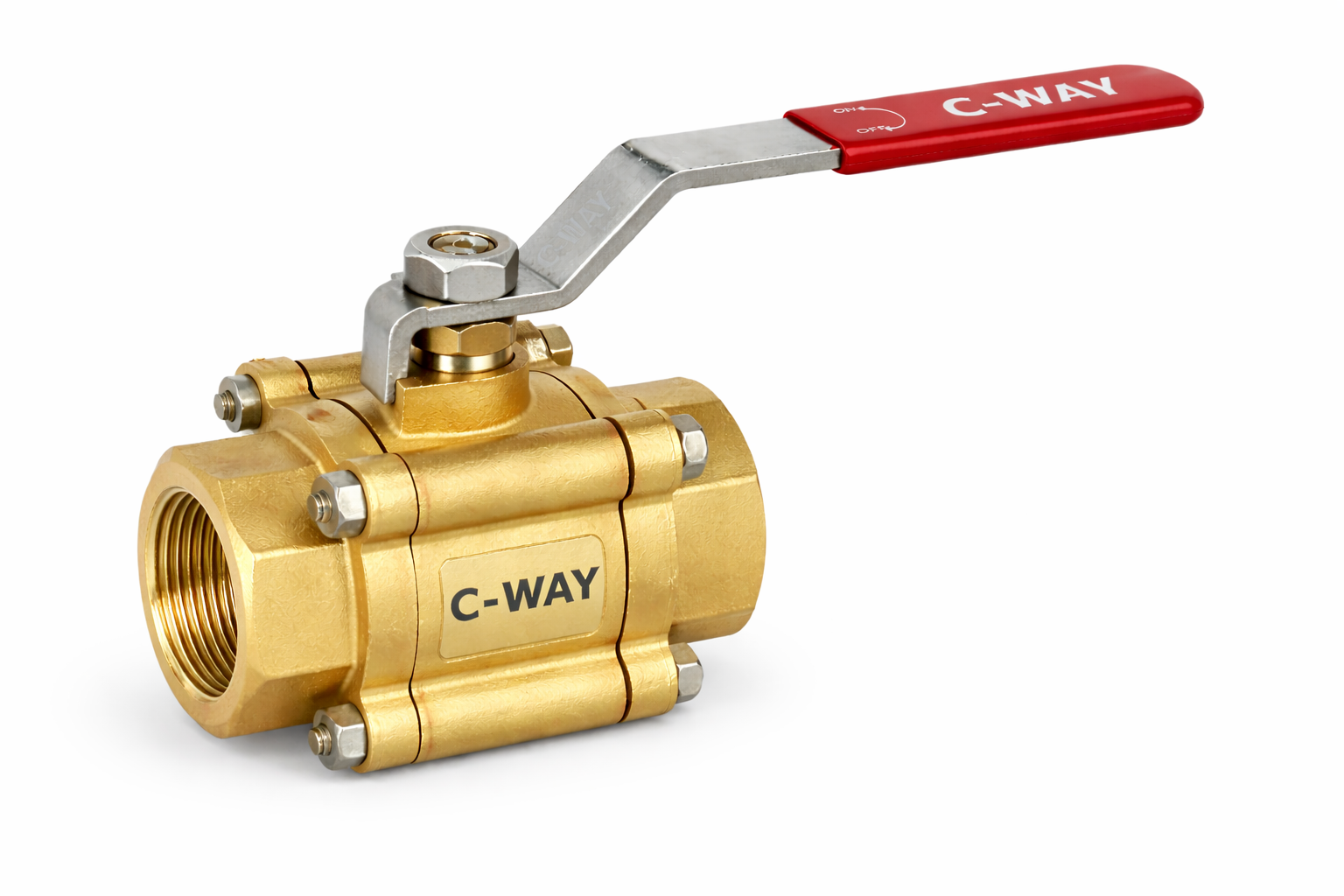 C-Way Brass Screw Both end Female Threaded NPT BSP BSPT Three Piece Ball Valve
